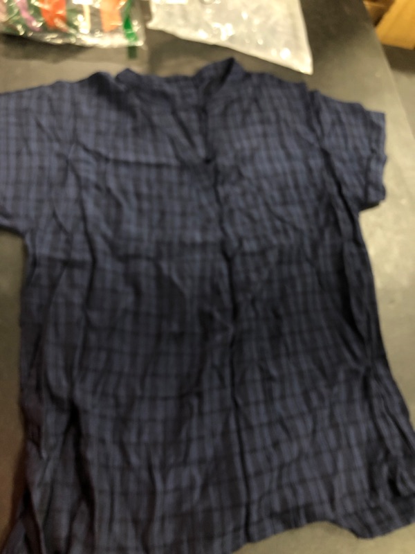 Photo 2 of AlvaQ Women X-Large Summer V Neck Chiffon Blouses Casual Loose Tunic Short Sleeve Tops Blue