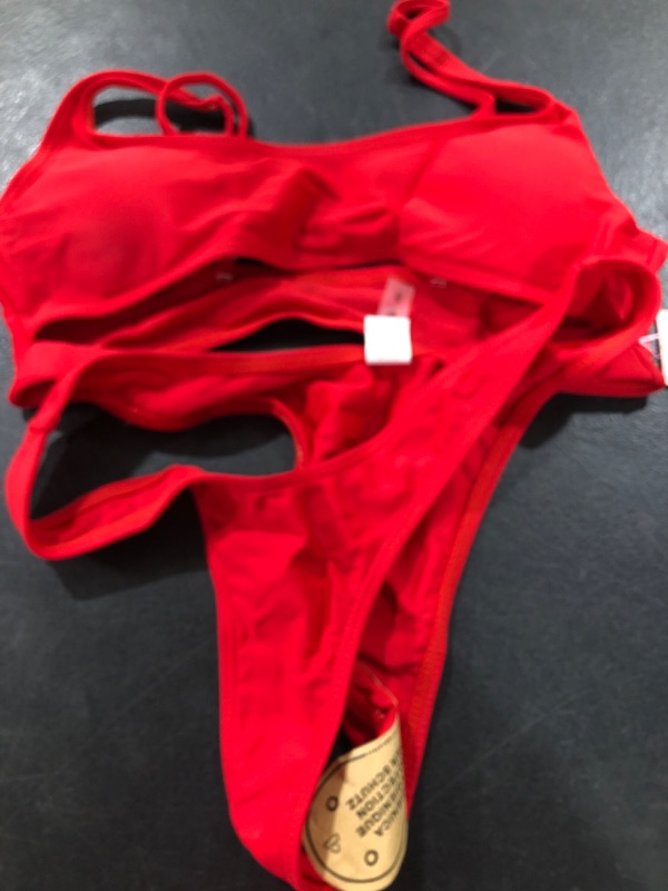 Photo 2 of Byoauo Sexy Small Bikini for Women Cutout Underboob Top with High Cut Cheeky Bottom Bathing Suit Red