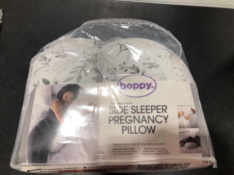 Photo 2 of Boppy Side Sleeper Pregnancy Pillow with Removable Jersey Pillow Cover | Gray Falling Leaves | Compact, Stay-Put Design | Prenatal and Postnatal Positioning Falling Leaves Gray