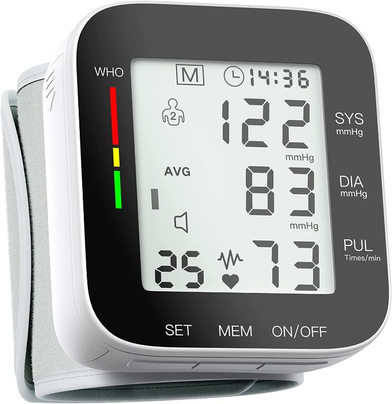 Photo 1 of Blood Pressure Monitor Automatic Large LCD Display Adjustable Wrist Cuff Automatic Dual 99 Reading Memory Automatic Digital BP Machine for Home Use
