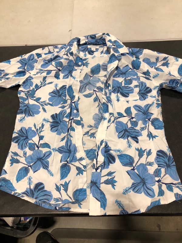 Photo 2 of Amazon Essentials Men's Regular-Fit Short-Sleeve Print Shirt Large Blue, Floral Print