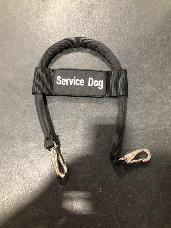 Photo 2 of ActiveDogs Nylon Clip-on Bridge Handle for Service Dog Vest & Harnesses, Heavy Duty Metal Clips w/ Removable Service Dog ID Band - Black 12"
