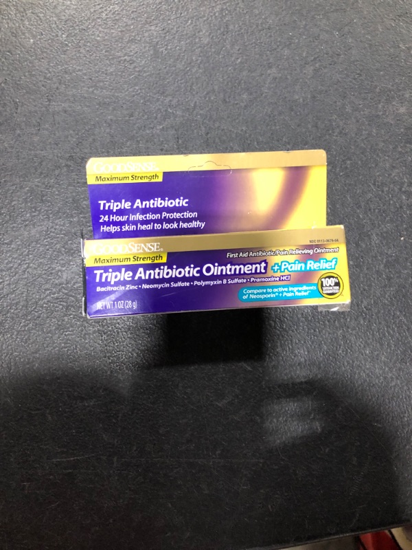 Photo 1 of GoodSense Maximum Strength Triple Antibiotic Ointment plus Pain Relief, Soothes Painful Cuts, Scrapes, and Burns, While Preventing Infection, 1 Ounce Triple Antibiotic Ointment + Pain Relief