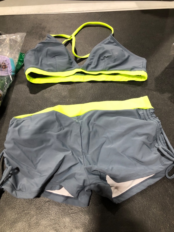 Photo 1 of 2 Piece Bathing Suite Size L Grey and Neon Green
