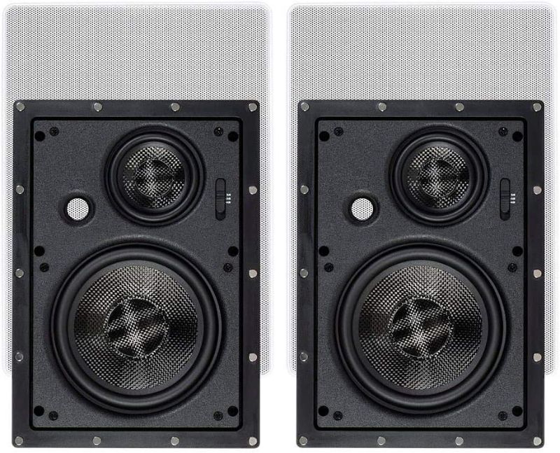 Photo 1 of Monoprice 3-Way Carbon Fiber In-Wall Speakers - 6.5 Inch (Pair) With Magnetic Grille - Alpha Series
