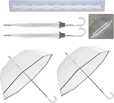 Photo 1 of 2 Pack Clear Bubble Umbrellas, Windproof Auto Open Umbrella for Rain with Crystal Handle Reflective Strip for Outdoor Wedding Parties Prop Valentines Gift for Couples Ladies Girls Mother and Daughter
