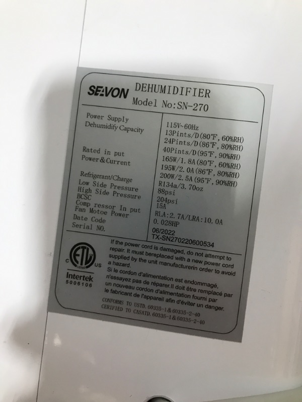 Photo 3 of 30 Pint Dehumidifiers for 2000 Sq. Ft Home Basements with Drain Hose, SEAVON Dehumidifier with Auto and Manual Drainage, 12 Hours Timer, Child Lock, Dry Clothes, Intelligent Humidity Control for Bedroom, Bathroom, Laundry Room, Office
