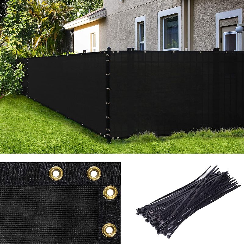 Photo 1 of Amgo 5' x 50' Black Fence Privacy Screen Windscreen,with Bindings & Grommets, Heavy Duty for Commercial and Residential, 90% Blockage, Cable Zip Ties Included, (Available for Custom Sizes)
