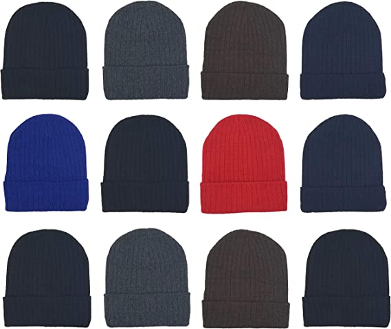 Photo 1 of 12 Pack Winter Beanie Hats for Men Women, Warm Cozy Knitted Cuffed Skull Cap, Wholesale
