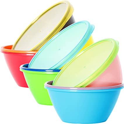 Photo 1 of Youngever 12 Ounce Plastic Bowls with Lids, Snack Bowls, Small Bowls, Food Storage Containers, Set of 9 in 9 Assorted Colors

