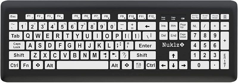 Photo 1 of Nuklz N Magnus 325 | Wireless Large Print Full Size Computer Keyboard | High Contrast Black & White Keys | Soft Buttons | Ideal for Visually Impaired, Beginners and Seniors | Plug & Play
