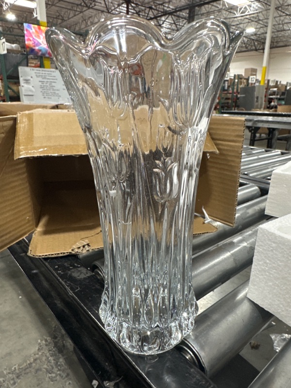 Photo 1 of 2 PIECE FLORAL VASE CLEAR GLASS 