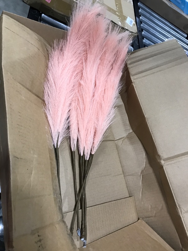 Photo 2 of ZIFTY 7-Pcs 38"/3.1FT Faux Pampas Grass Large Tall Fluffy Artificial Fake Flower Boho Decor Bulrush Reed Grass for Vase Filler Farmhouse Home Wedding Decor (Pink) Pink 38"