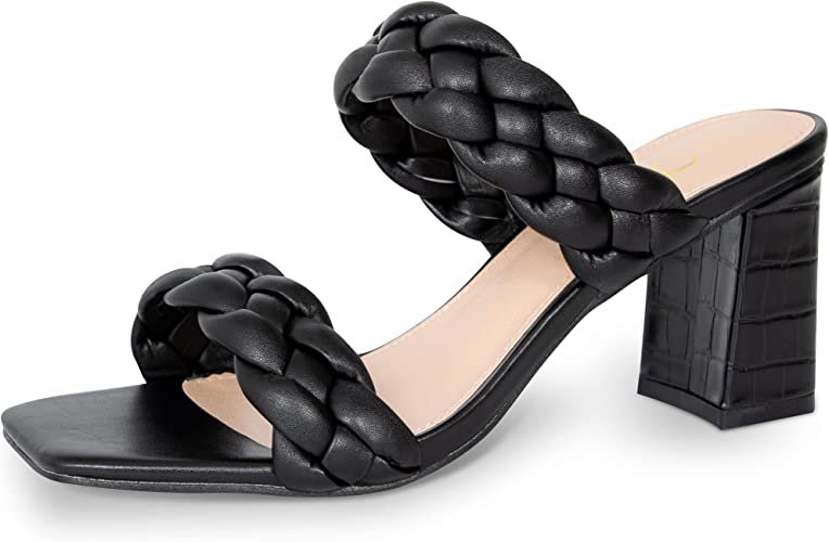 Photo 1 of Athlefit Women's Braided Heeled Sandals Strappy Square Open Toe Heels Backless Mules Slip On Block Heels size--8
