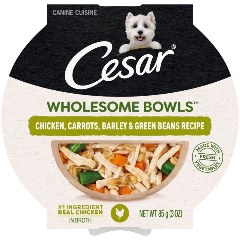 Photo 1 of 10 CT Cesar Wholesome Bowls Chicken, Carrots, Barley & Green Beans Recipe Adult Soft Wet Dog Food, 3 Oz.
