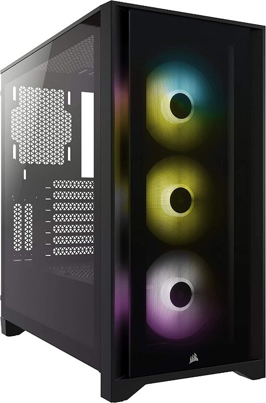 Photo 1 of CORSAIR iCUE 4000X RGB Tempered Glass Mid-Tower ATX PC Case - 3X SP120 RGB Elite Fans - iCUE Lighting Node CORE Controller - High Airflow - Black
