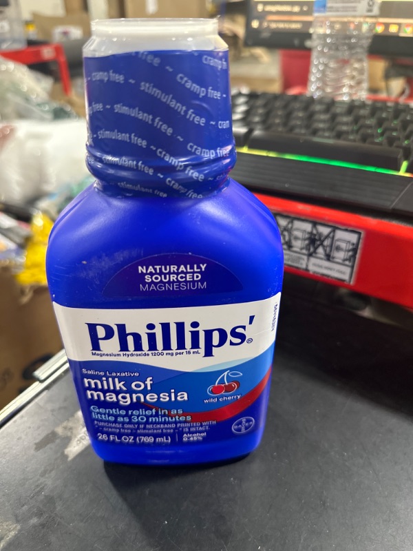 Photo 2 of EXP: 01/2026 Phillips' Milk of Magnesia Liquid Laxative, Wild Cherry, 26 oz, Cramp Free & Gentle Overnight Relief Of Occasional Constipation, #1 Milk of Magnesia Brand (Packaging May Vary)