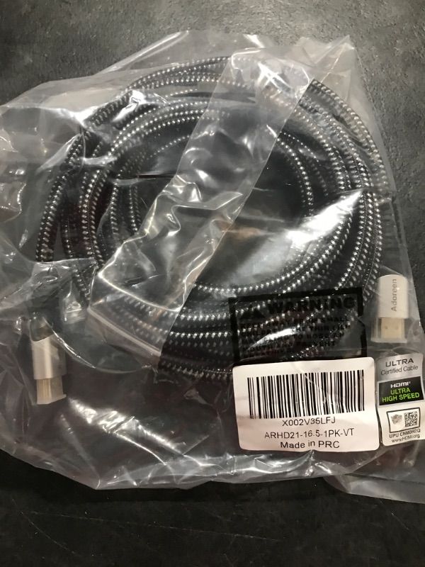 Photo 1 of 8K HDMI 2.1 Cable (Certified) 16.5 feet,Adoreen 48Gbps Braided HDMI Cord(1.5ft to 16.5ft) for 8K@60Hz 4K@120Hz 2K 1080P, Dynamic HDR, eARC HDCP2.2 Compatible PS5,PS4,Xbox,HD TV with 5 Cable Ties(5m) 16.5ft-1PK