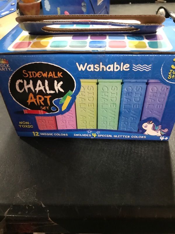 Photo 2 of Block Party Sidewalk Chalk 32-Piece Art Set - BIG BOLD Colors Includes 4 Glitter Chalk That Sparkle, Square Non-Roll Kids Chalk, Washable