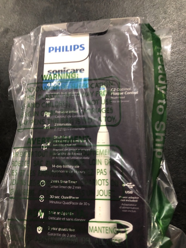 Photo 2 of Philips Sonicare 4100 Power Toothbrush, Rechargeable Electric Toothbrush with Pressure Sensor, White HX3681/23 White New 4100