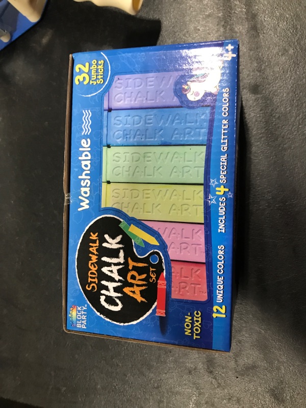 Photo 2 of Block Party Sidewalk Chalk 32-Piece Art Set - BIG BOLD Colors Includes 4 Glitter Chalk That Sparkle, Square Non-Roll Kids Chalk, Washable