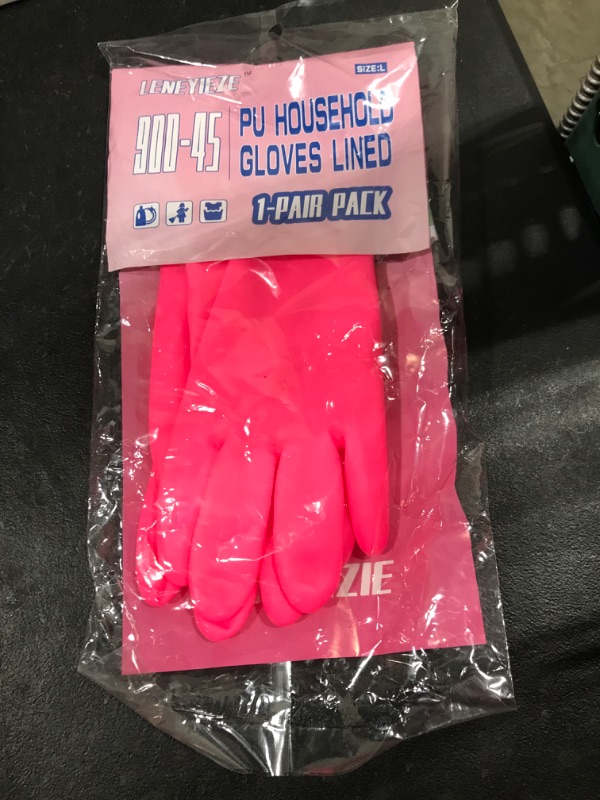 Photo 2 of 1 Pair Rubber Dishwashing Cleaning Household Gloves with Cotton Lining, Reusable Non-slip Waterproof Kitchen Gloves