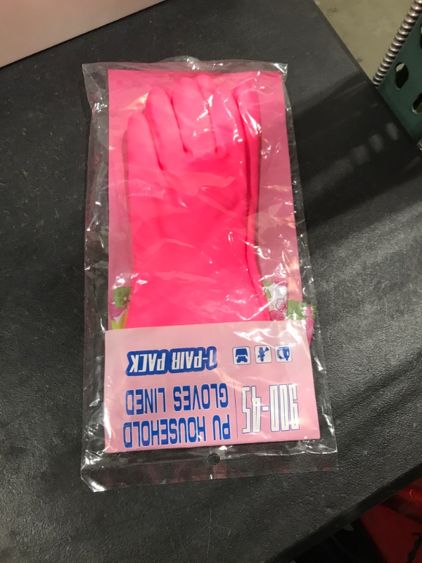 Photo 2 of 1 Pair Rubber Dishwashing Cleaning Household Gloves with Cotton Lining, Reusable Non-slip Waterproof Kitchen Gloves