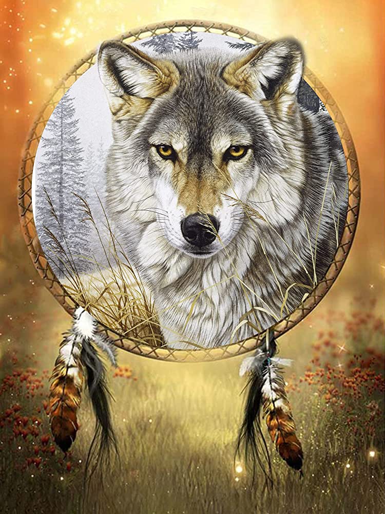 Photo 1 of DIY 5D Diamond Painting Kits Silver Wolf Mirror, Diamntrum Crystal Rhinestone Embroidery Pictures Arts Paint by Number Kits Diamond Painting Kits for Gift Home Wall Decor 12x16 Inch