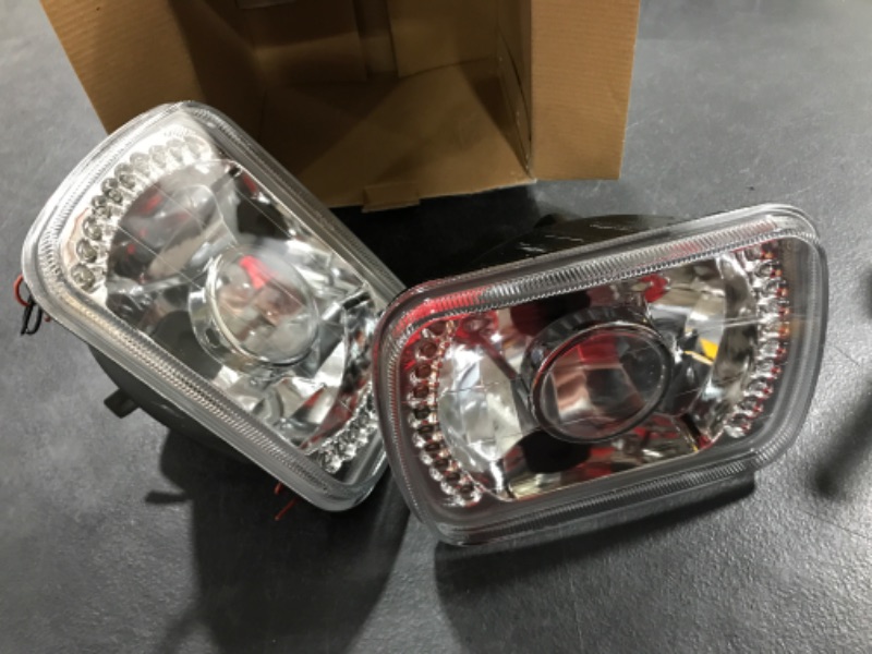 Photo 2 of HS Power Universal 7X6 Chrome DRL White LED Sealed Beam Projector Head Lights Lamp for H6052, H6054 & H6014