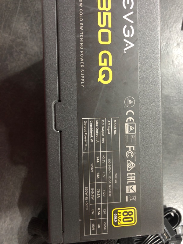 Photo 1 of EVGA 850 GQ, 80+ GOLD 850W, Semi Modular, EVGA ECO Mode, 5 Year Warranty, Power Supply 210-GQ-0850-V1,Black