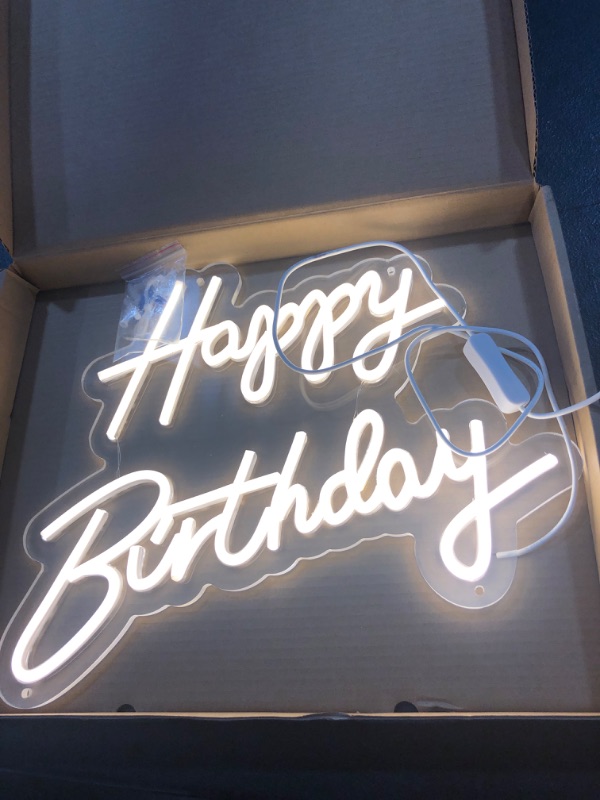 Photo 3 of ATOLS Happy Birthday Neon Sign for Wall Decor, Battery or USB Powered Happy Birthday Led Sign, Reusable Happy Birthday Light Up Sign for All Birthday Party Decoration, Size-17x13 Inch, Warm White Happy Birthday1