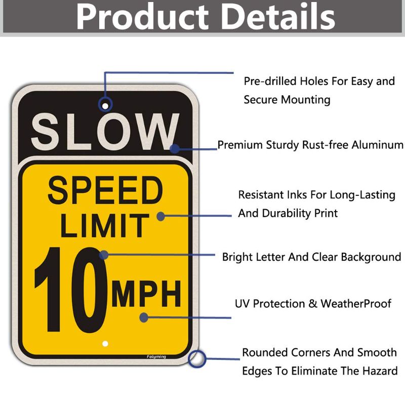 Photo 1 of 3 Pack Slow Speed Limit 10 MPH Sign, Slow Down Sign, 18 x 12 Inches Traffic Sign, Engineer Grade Metal Reflective Sturdy Rust Aluminum Waterproof Durable Ink Easy to Install