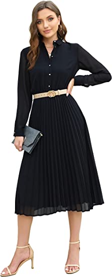 Photo 1 of AbleTree Business Casual Shirt Dress for Women Long Sleeves Pleated Midi Dresses with Belt
SIZE XXL