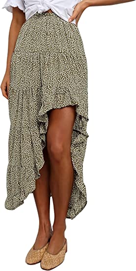 Photo 1 of Zojuyozio Women's Boho Floral Print Midi Skirt High Waist Side Split Ruffle Hem Swing Skirts XL