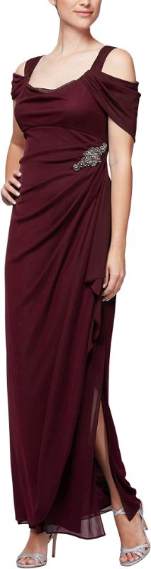 Photo 1 of Alex Evenings Women's Plus Size Long Cold Shoulder Dress with Ruched Skirt Size 12 Petite