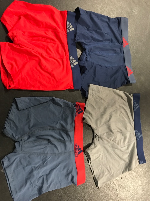 Photo 1 of adidas Kids-Boy's Performance Boxer Briefs Underwear (4-Pack) Large Tech Indigo Blue/Grey/Vivid Red