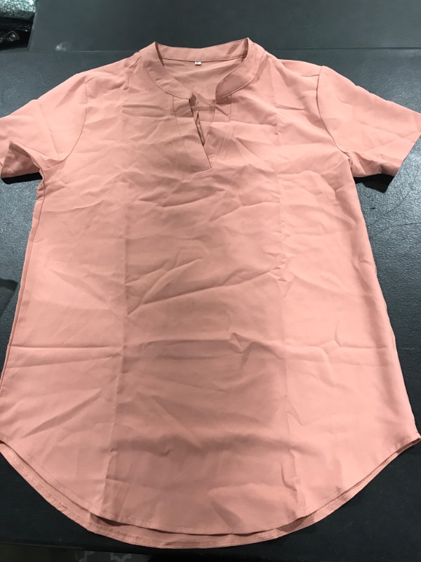 Photo 1 of Allimy Women Summer Casual Split V Neckline Chiffon Blouses Loose Tunic Short Sleeve Tops Size S
