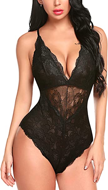 Photo 1 of Avidlove Lingerie for Women Snap Crotch Teddy Bodysuit Contrast Sexy Lace One Piece Babydoll Size XL