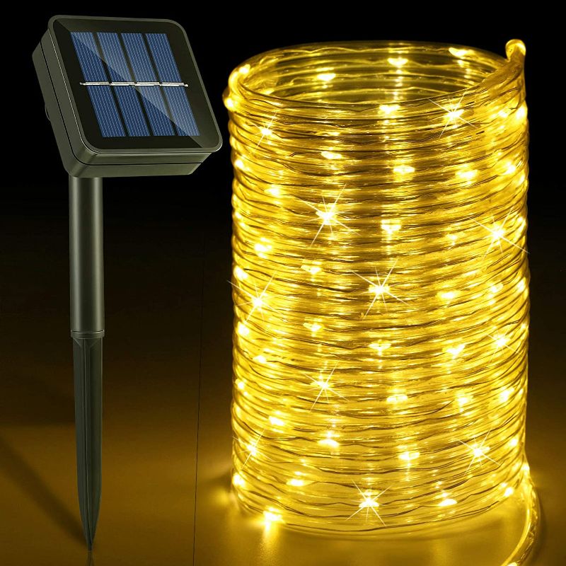 Photo 1 of Solar Rope Lights Outdoor, 33ft 100 LED Twinkle String Lights IP65 Waterproof Lighting Indoor Outdoor Fairy Firefly Lights for St.Patrick's Day Party Holiday Carnival Decorations
