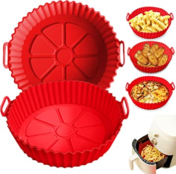 Photo 1 of 2 Pack Air Fryer Silicone Liners Pot for 3 to 5 QT, Air Fryer Silicone Basket Bowl, Replacement of Flammable Parchment Paper, Reusable Baking Tray Oven Accessories, (Top 8in, Bottom 6.75in) Red For 3 to 5 QT