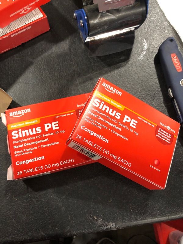 Photo 2 of 2 pack of Amazon Basic Care Sinus PE, Maximum Strength Nasal Decongestant, Cold Medicine, Phenylephrine HCl Tablets, 10 mg, 36 Count