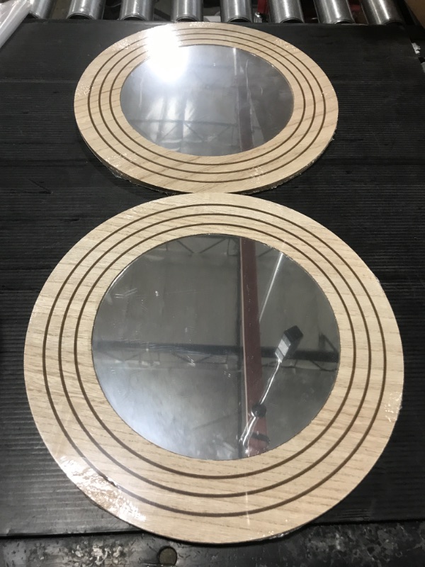 Photo 1 of 2 PACK - Round Wood Circle Mirror - size 12 X 12 inches 
