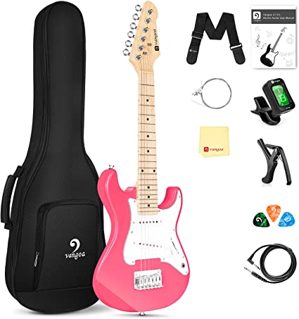 Photo 1 of Vangoa Kids Electric Guitar, 30 Inch Electric Guitar Starter Kit for Kids Beginners with Digital Tuner, Capo, Strap, Strings, Cable, Picks - Pink 