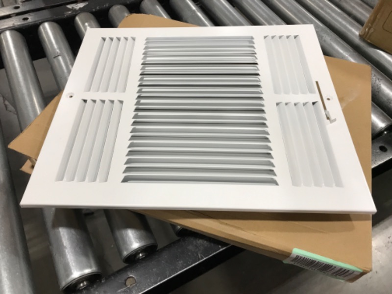 Photo 2 of 14" X 12" 3-Way AIR SUPPLY GRILLE - VENT COVER & DIFFUSER - Flat Stamped Face - White [Outer Dimensions: 15.75"w X 13.75"h] 14 x 12 - 3 Way White