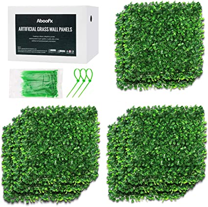 Photo 1 of Aboofx Artificial Green Wall Panels, 8 Pack 10 x 10 inch Boxwood Panels Topiary Hedge Plant, Grass Wall Panels with 100 Zip Ties, Fence Covering Privacy Panels for Garden Greenery Decoration 