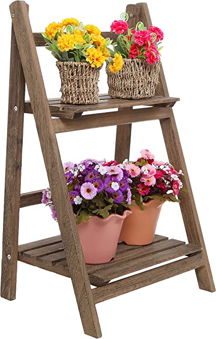 Photo 1 of 2-Tier Brown Wood Plant Stand 