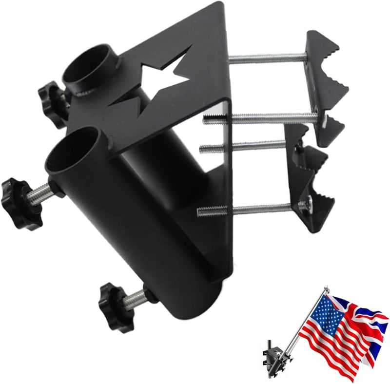 Photo 1 of  Heavy Duty 2 Position Flagpole Mount Bracket for Balcony Railing Truck Flag Pole Holder Clamp,Flag Pole Holder Bracket,Horizontal and Vertical Railings Installation,Strong and Rust Free