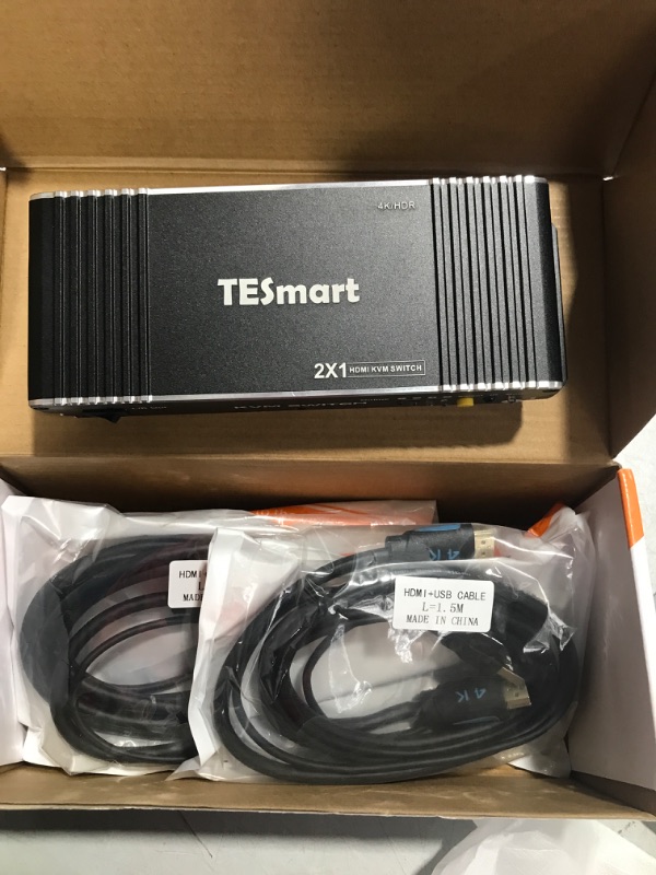 Photo 2 of TESmart KVM Switch HDMI PC Switcher 2 Input 1 Output KVM Selector Switch HDMI Version 4K Ultra HD 2 x 1 HDMI KVM Switch 4K @ 60Hz 4: 4: 4 with 2 Pieces 5ft KVM Cables, USB 2.0 Device Control