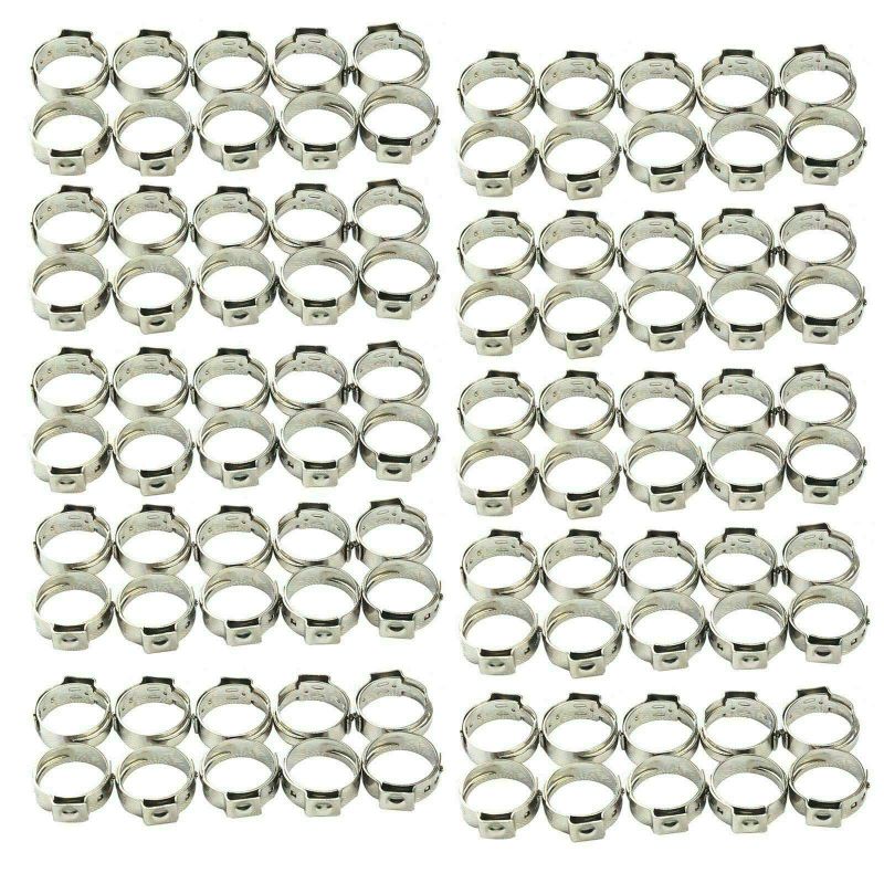 Photo 1 of 100pcs 1/2 Inch PEX Cinch Clamp Rings, 304 Stainless Steel Cinch Crimp Rings Pinch Clamps for PEX Tubing Pipe Fitting Connections