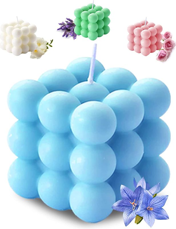 Photo 1 of 6 PACK  Scented Bubble Cube Candles, Candles for Home Decor Scented, 5.4 oz Soy Wax Aromatherapy Candle, Aesthetic Room Decor Cute Danish Pastel Large Decorative Shaped Candles Gifts - Bluebell(Blue)